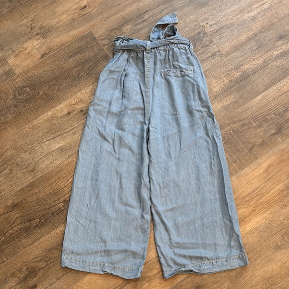 Zara Women’s Size XS‎ Blue Wide Leg Mid Calf Chambray Pants Tie Waist - Picture 5 of 12